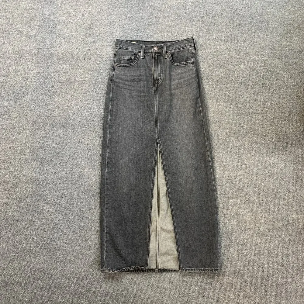 Levis Skirt Womens 24 Gray Ankle Column Denim Slit Front Pockets Zip Fly Stretch